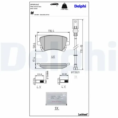 Bremsbelagsatz, Scheibenbremse DELPHI LP1911LC Bild Bremsbelagsatz, Scheibenbremse DELPHI LP1911LC