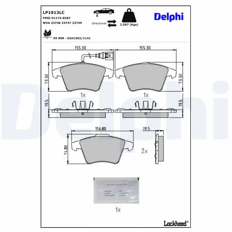 Bremsbelagsatz, Scheibenbremse DELPHI LP1913LC