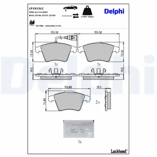 Bremsbelagsatz, Scheibenbremse DELPHI LP1913LC Bild Bremsbelagsatz, Scheibenbremse DELPHI LP1913LC