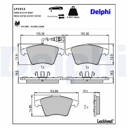 Bremsbelagsatz, Scheibenbremse DELPHI LP1913 Bild Bremsbelagsatz, Scheibenbremse DELPHI LP1913