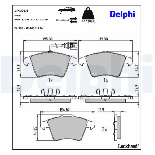 Bremsbelagsatz, Scheibenbremse DELPHI LP1914 Bild Bremsbelagsatz, Scheibenbremse DELPHI LP1914