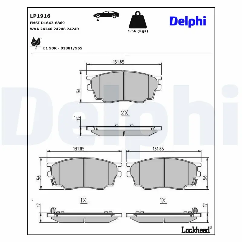 Bremsbelagsatz, Scheibenbremse Vorderachse DELPHI LP1916