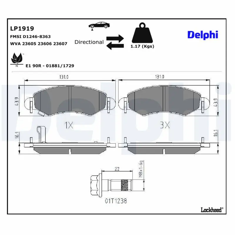 Bremsbelagsatz, Scheibenbremse Vorderachse DELPHI LP1919