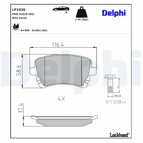 Bremsbelagsatz, Scheibenbremse DELPHI LP1920 Bild Bremsbelagsatz, Scheibenbremse DELPHI LP1920