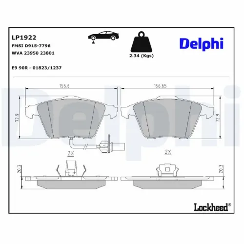 Bremsbelagsatz, Scheibenbremse DELPHI LP1922 Bild Bremsbelagsatz, Scheibenbremse DELPHI LP1922