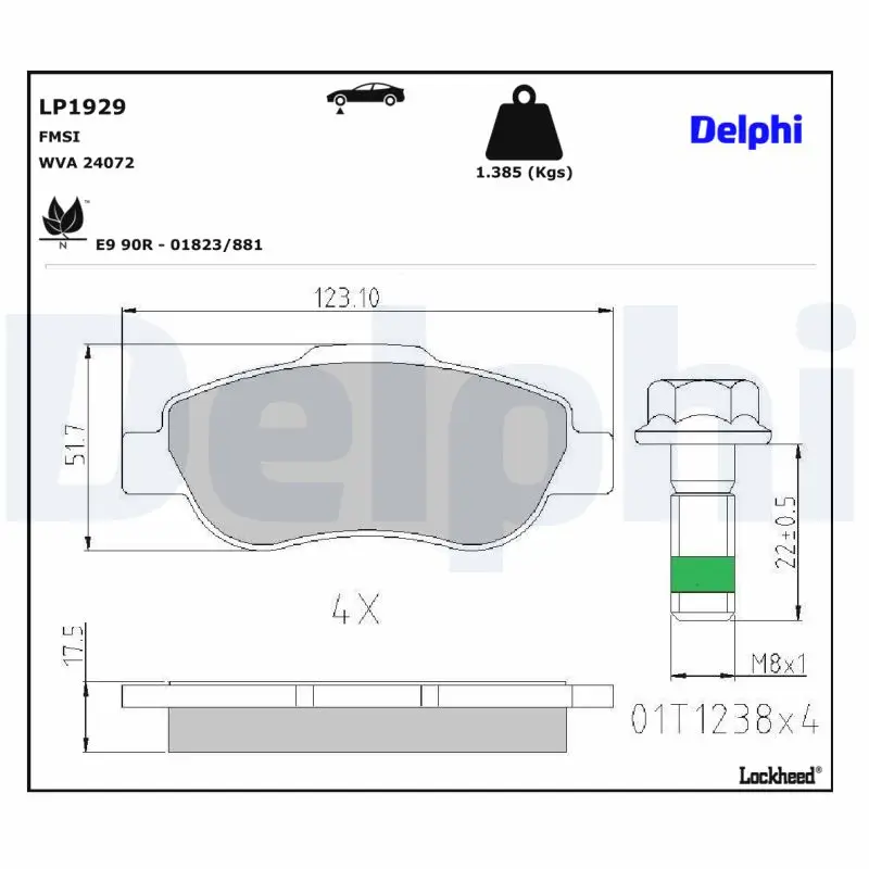 Bremsbelagsatz, Scheibenbremse Vorderachse DELPHI LP1929