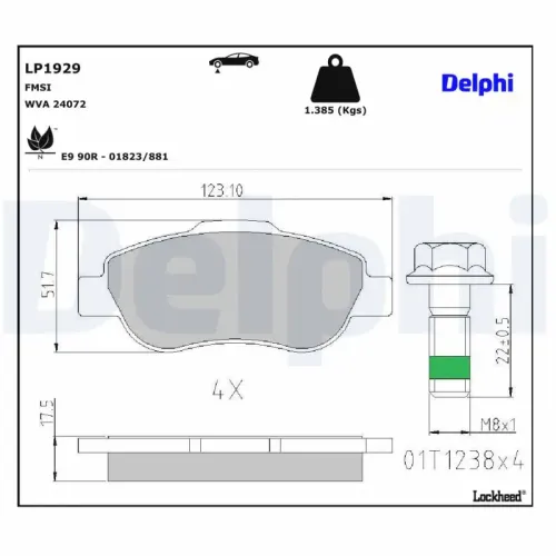 Bremsbelagsatz, Scheibenbremse Vorderachse DELPHI LP1929 Bild Bremsbelagsatz, Scheibenbremse Vorderachse DELPHI LP1929