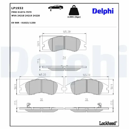 Bremsbelagsatz, Scheibenbremse Vorderachse DELPHI LP1932 Bild Bremsbelagsatz, Scheibenbremse Vorderachse DELPHI LP1932