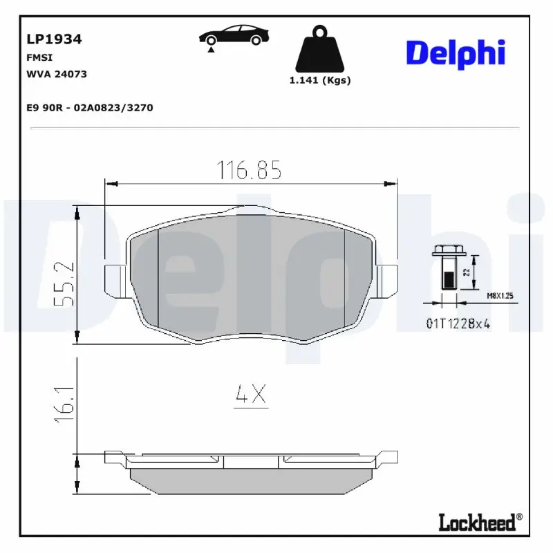 Bremsbelagsatz, Scheibenbremse Vorderachse DELPHI LP1934