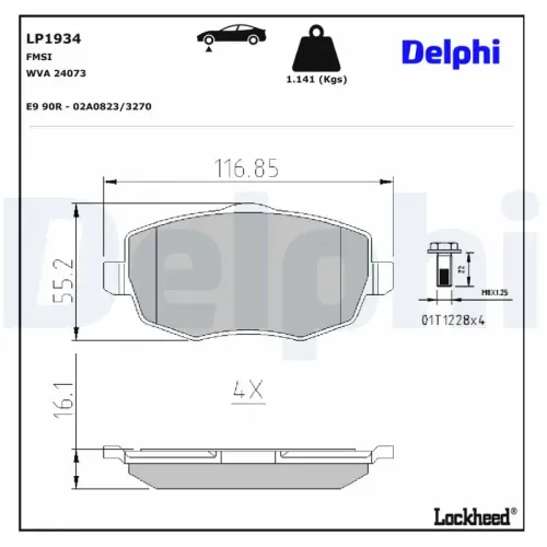 Bremsbelagsatz, Scheibenbremse Vorderachse DELPHI LP1934 Bild Bremsbelagsatz, Scheibenbremse Vorderachse DELPHI LP1934