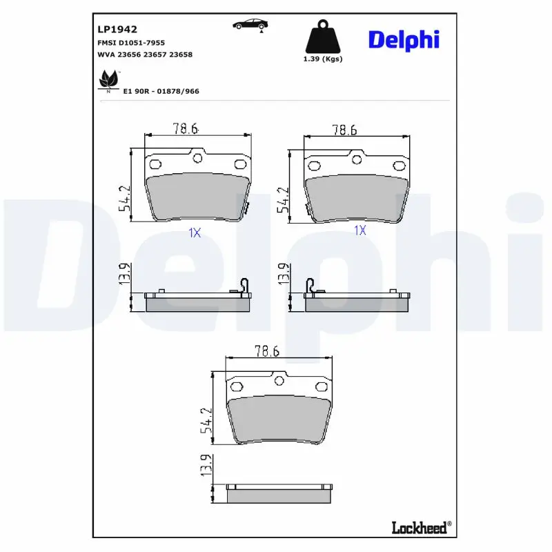 Bremsbelagsatz, Scheibenbremse Hinterachse DELPHI LP1942