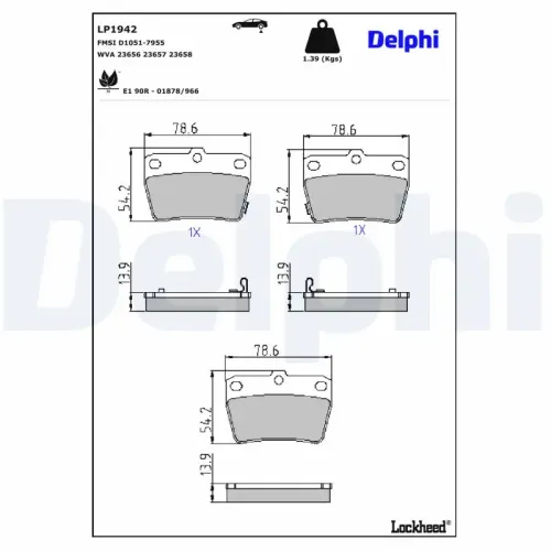 Bremsbelagsatz, Scheibenbremse Hinterachse DELPHI LP1942 Bild Bremsbelagsatz, Scheibenbremse Hinterachse DELPHI LP1942