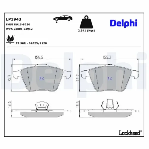 Bremsbelagsatz, Scheibenbremse DELPHI LP1943 Bild Bremsbelagsatz, Scheibenbremse DELPHI LP1943