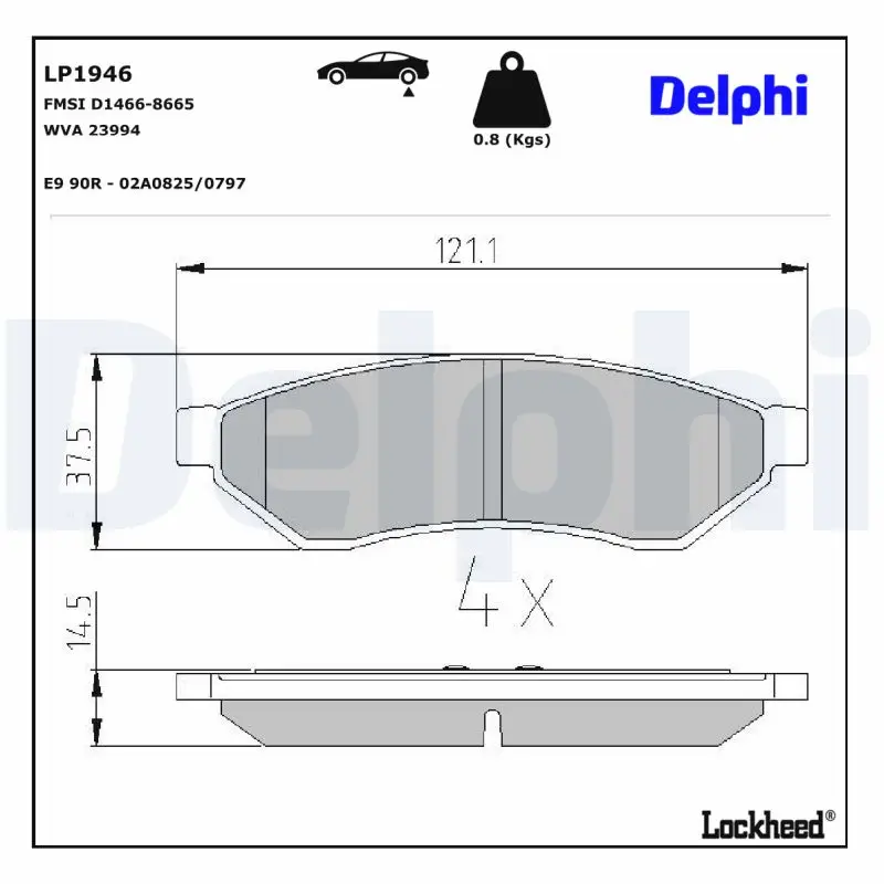 Bremsbelagsatz, Scheibenbremse Hinterachse DELPHI LP1946
