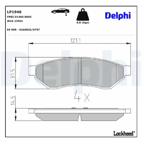 Bremsbelagsatz, Scheibenbremse Hinterachse DELPHI LP1946 Bild Bremsbelagsatz, Scheibenbremse Hinterachse DELPHI LP1946