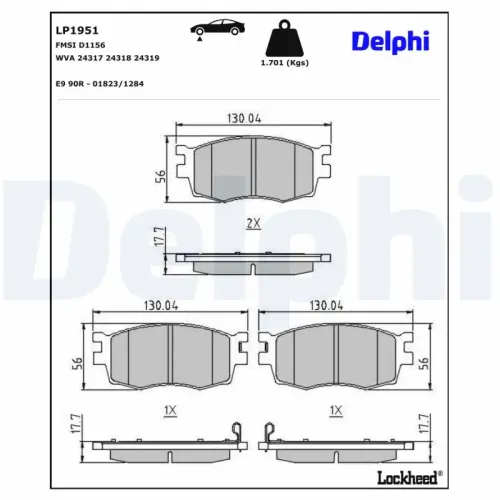 Bremsbelagsatz, Scheibenbremse Vorderachse DELPHI LP1951 Bild Bremsbelagsatz, Scheibenbremse Vorderachse DELPHI LP1951