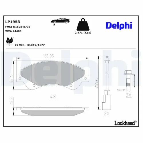 Bremsbelagsatz, Scheibenbremse Vorderachse DELPHI LP1953 Bild Bremsbelagsatz, Scheibenbremse Vorderachse DELPHI LP1953