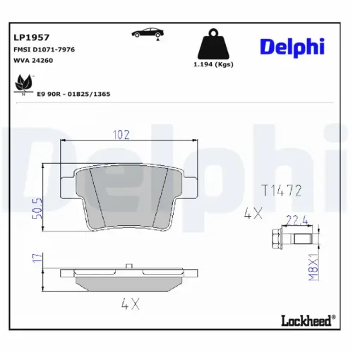Bremsbelagsatz, Scheibenbremse DELPHI LP1957 Bild Bremsbelagsatz, Scheibenbremse DELPHI LP1957