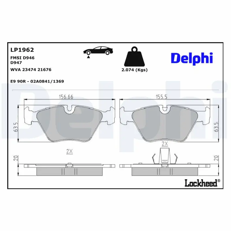 Bremsbelagsatz, Scheibenbremse Vorderachse DELPHI LP1962