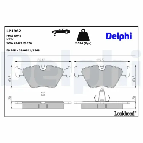 Bremsbelagsatz, Scheibenbremse Vorderachse DELPHI LP1962 Bild Bremsbelagsatz, Scheibenbremse Vorderachse DELPHI LP1962