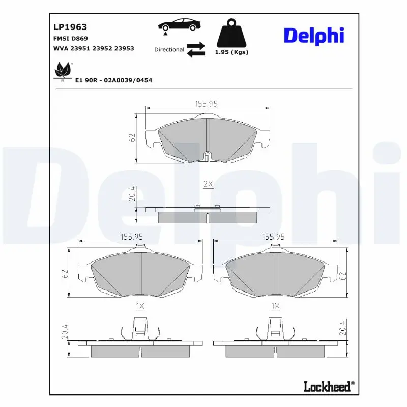 Bremsbelagsatz, Scheibenbremse DELPHI LP1963
