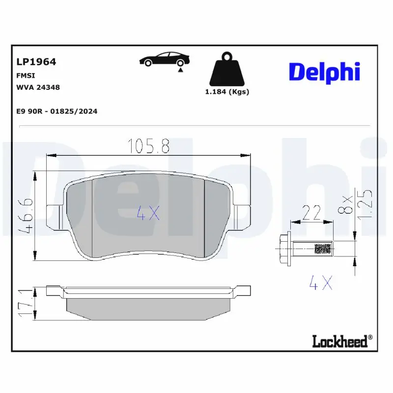 Bremsbelagsatz, Scheibenbremse Hinterachse DELPHI LP1964