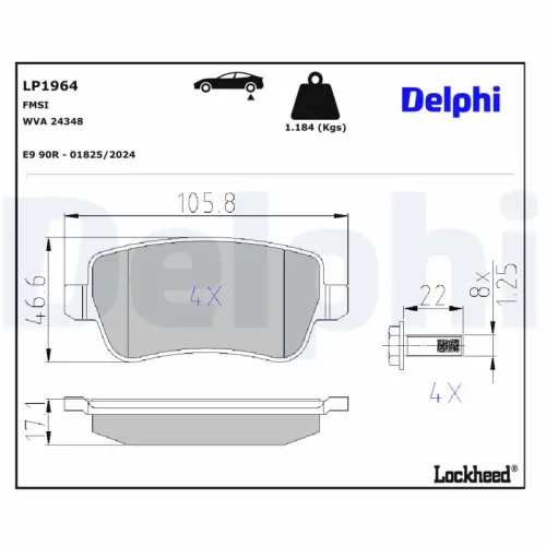 Bremsbelagsatz, Scheibenbremse Hinterachse DELPHI LP1964 Bild Bremsbelagsatz, Scheibenbremse Hinterachse DELPHI LP1964
