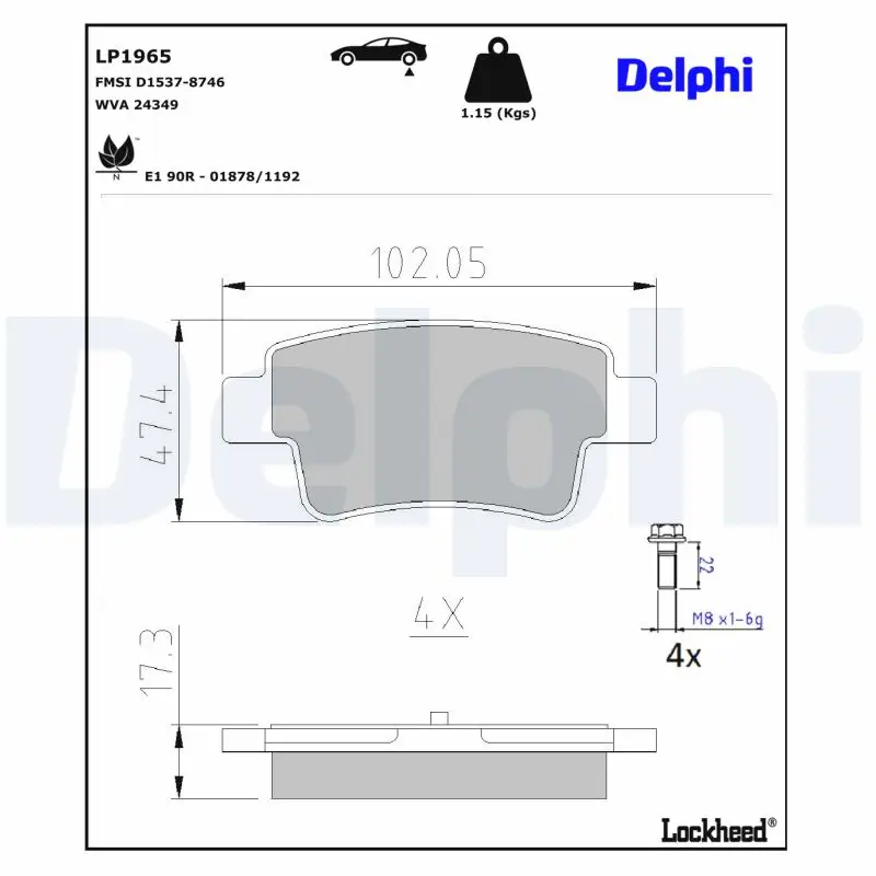 Bremsbelagsatz, Scheibenbremse DELPHI LP1965