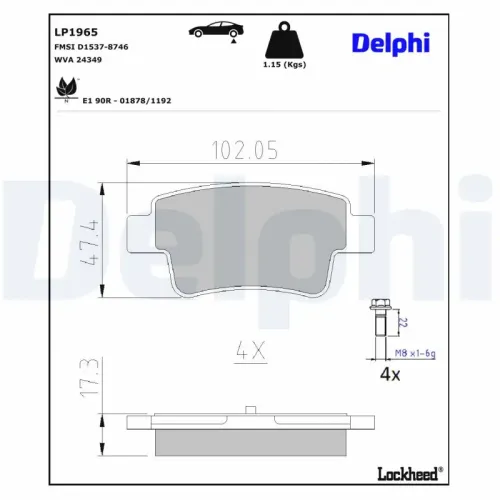 Bremsbelagsatz, Scheibenbremse DELPHI LP1965 Bild Bremsbelagsatz, Scheibenbremse DELPHI LP1965