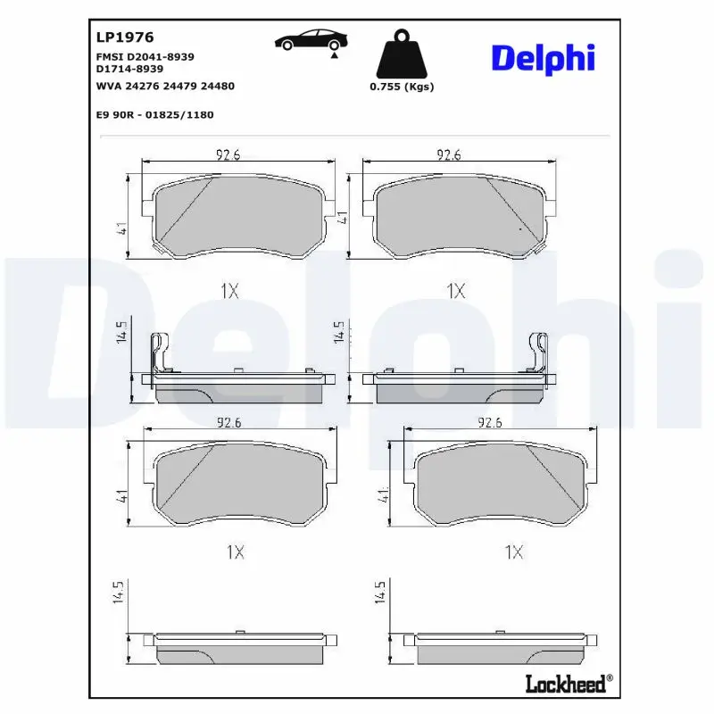 Bremsbelagsatz, Scheibenbremse Hinterachse DELPHI LP1976