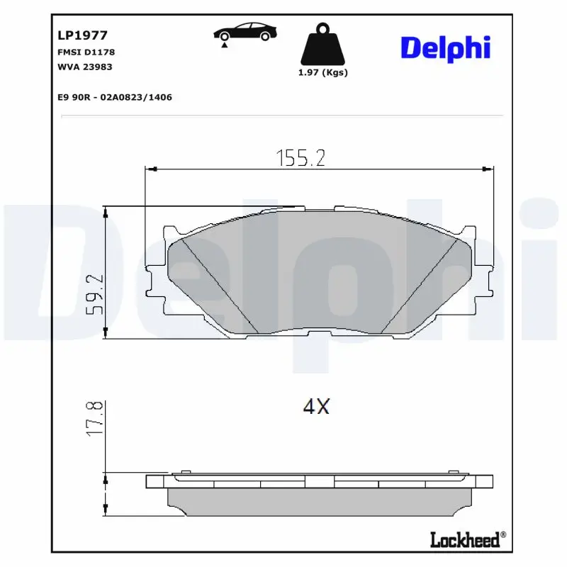 Bremsbelagsatz, Scheibenbremse Vorderachse DELPHI LP1977