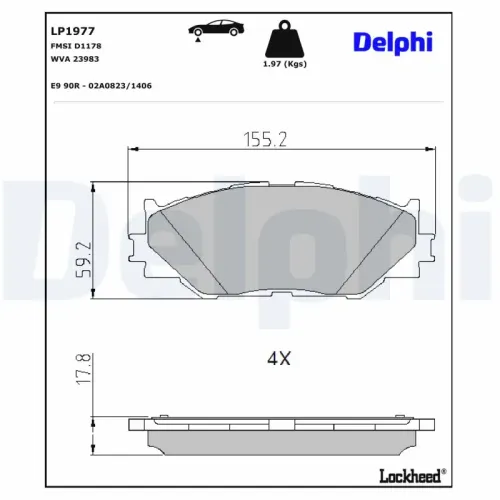 Bremsbelagsatz, Scheibenbremse Vorderachse DELPHI LP1977 Bild Bremsbelagsatz, Scheibenbremse Vorderachse DELPHI LP1977