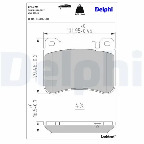 Bremsbelagsatz, Scheibenbremse Vorderachse DELPHI LP1979 Bild Bremsbelagsatz, Scheibenbremse Vorderachse DELPHI LP1979
