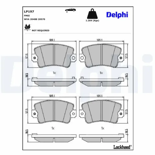 Bremsbelagsatz, Scheibenbremse Vorderachse DELPHI LP197 Bild Bremsbelagsatz, Scheibenbremse Vorderachse DELPHI LP197