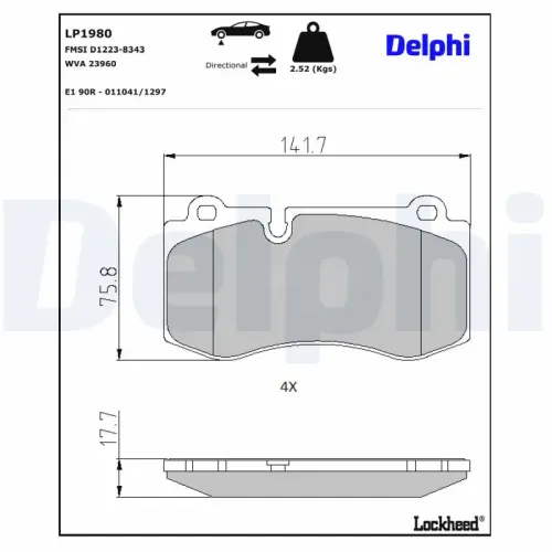 Bremsbelagsatz, Scheibenbremse DELPHI LP1980 Bild Bremsbelagsatz, Scheibenbremse DELPHI LP1980