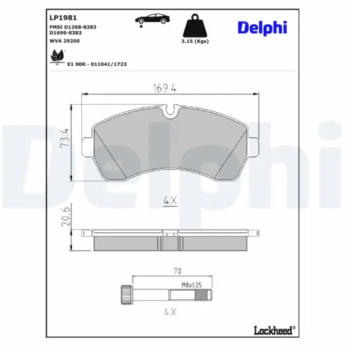 Bremsbelagsatz, Scheibenbremse DELPHI LP1981 Bild Bremsbelagsatz, Scheibenbremse DELPHI LP1981