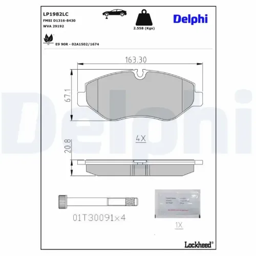 Bremsbelagsatz, Scheibenbremse DELPHI LP1982LC Bild Bremsbelagsatz, Scheibenbremse DELPHI LP1982LC