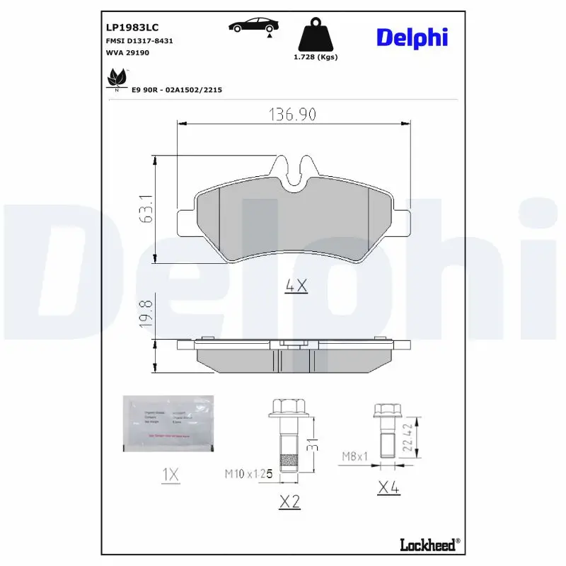 Bremsbelagsatz, Scheibenbremse DELPHI LP1983LC