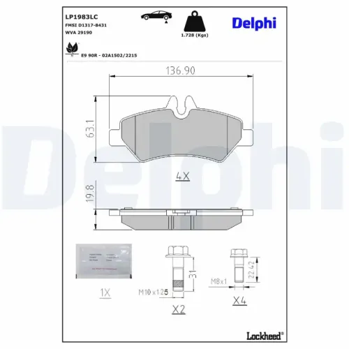 Bremsbelagsatz, Scheibenbremse DELPHI LP1983LC Bild Bremsbelagsatz, Scheibenbremse DELPHI LP1983LC