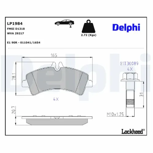 Bremsbelagsatz, Scheibenbremse DELPHI LP1984 Bild Bremsbelagsatz, Scheibenbremse DELPHI LP1984