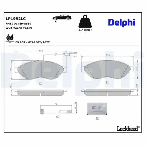 Bremsbelagsatz, Scheibenbremse DELPHI LP1992LC Bild Bremsbelagsatz, Scheibenbremse DELPHI LP1992LC