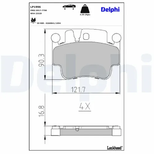 Bremsbelagsatz, Scheibenbremse DELPHI LP1996 Bild Bremsbelagsatz, Scheibenbremse DELPHI LP1996