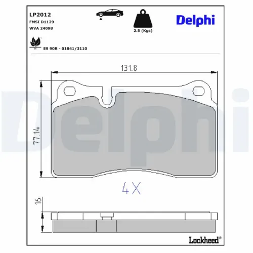 Bremsbelagsatz, Scheibenbremse DELPHI LP2012 Bild Bremsbelagsatz, Scheibenbremse DELPHI LP2012