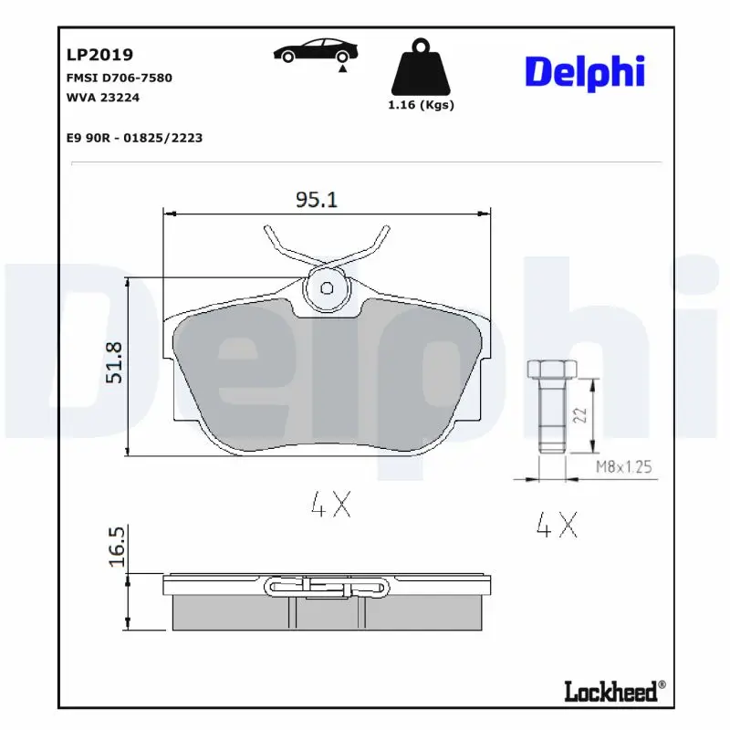 Bremsbelagsatz, Scheibenbremse DELPHI LP2019