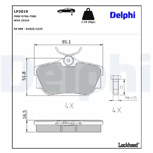 Bremsbelagsatz, Scheibenbremse DELPHI LP2019 Bild Bremsbelagsatz, Scheibenbremse DELPHI LP2019