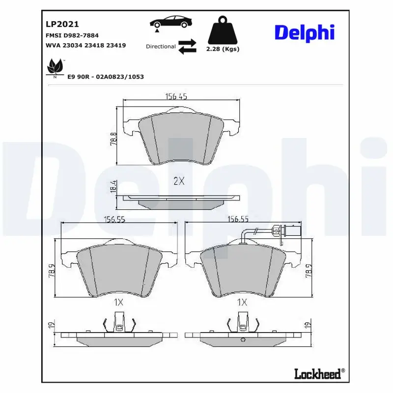 Bremsbelagsatz, Scheibenbremse Vorderachse DELPHI LP2021