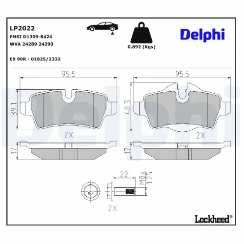 Bremsbelagsatz, Scheibenbremse DELPHI LP2022 Bild Bremsbelagsatz, Scheibenbremse DELPHI LP2022