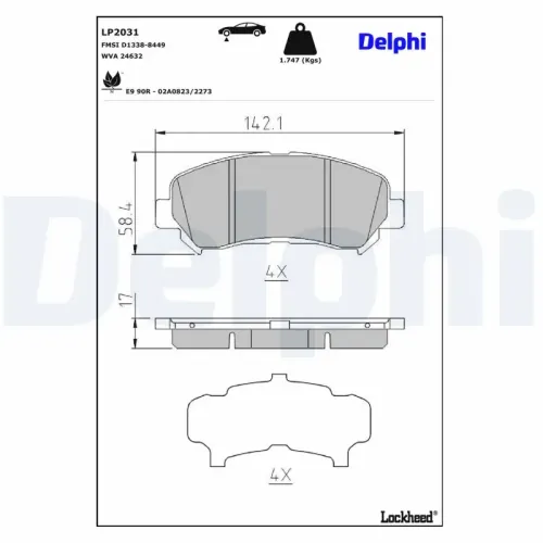 Bremsbelagsatz, Scheibenbremse Vorderachse DELPHI LP2031 Bild Bremsbelagsatz, Scheibenbremse Vorderachse DELPHI LP2031