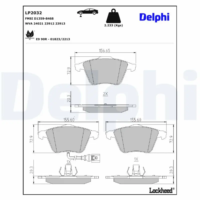 Bremsbelagsatz, Scheibenbremse DELPHI LP2032