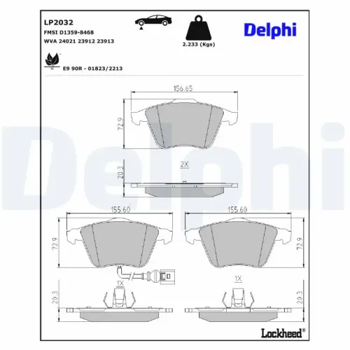 Bremsbelagsatz, Scheibenbremse DELPHI LP2032 Bild Bremsbelagsatz, Scheibenbremse DELPHI LP2032